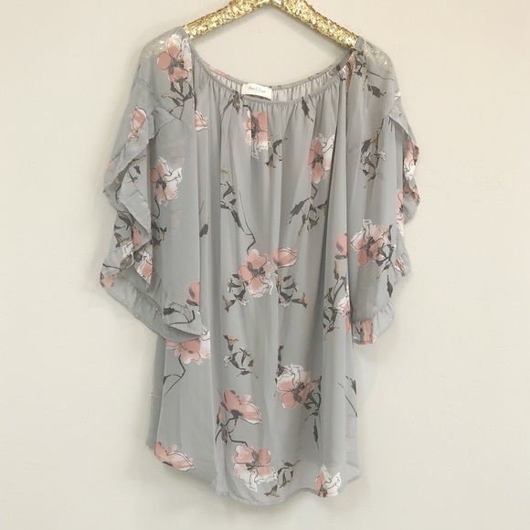 LAST 1: Light Grey Floral Off the Shoulder Dress - Picture 3 of 5